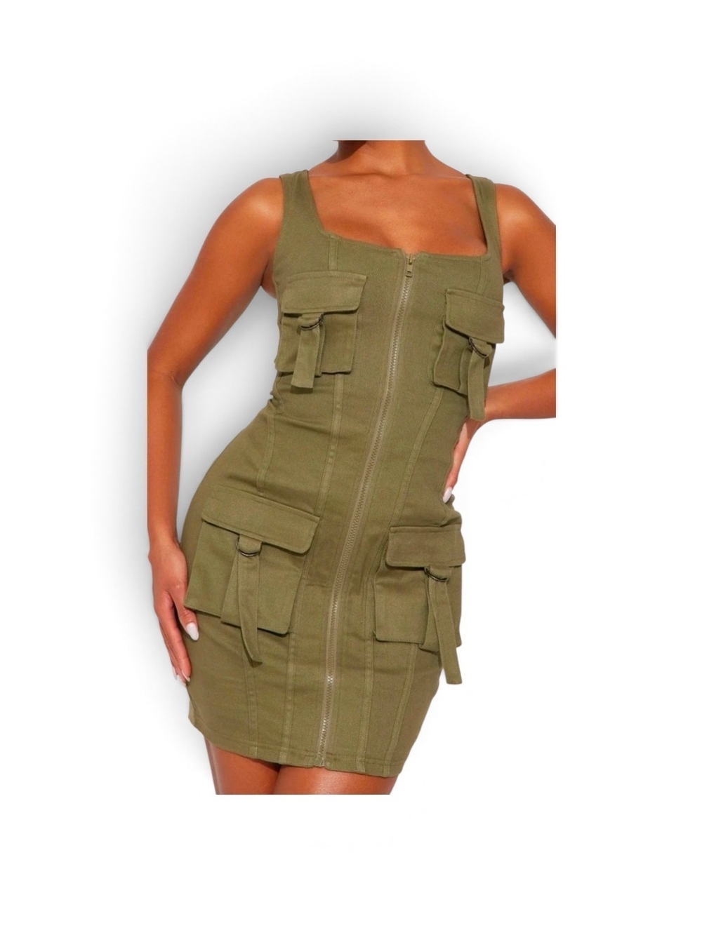 Fashion Nova Olive Utility Cargo Mini Dress